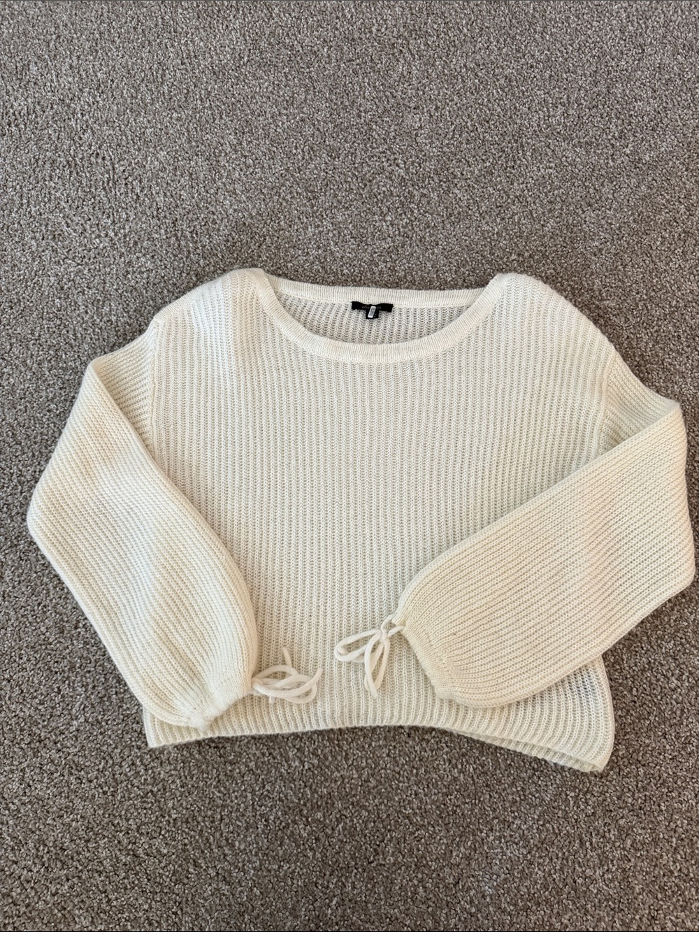 Ella Moss Ivory Scoop Neck Knit Sweater with Tie Cuffs